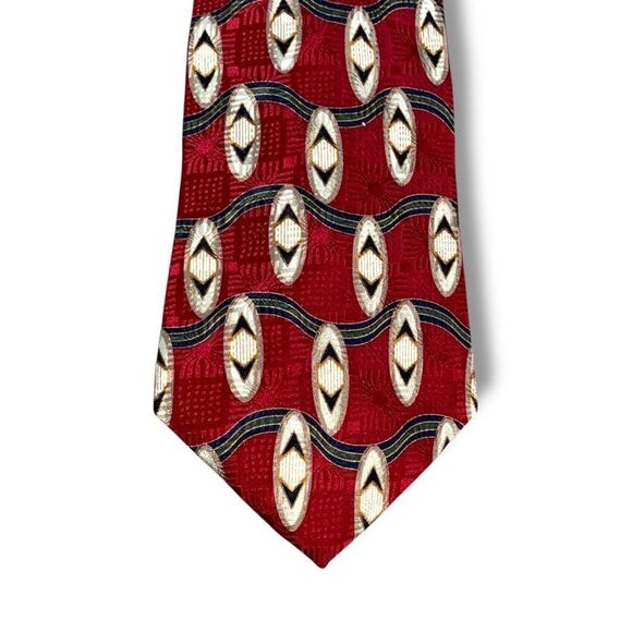 Vintage Bill Blass Black Label Silk Tie Red Geometric Print Deadstock With Tags - Picture 2 of 6